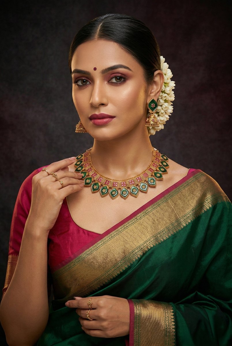 AI jewellery lifestyle portrait in traditional styling