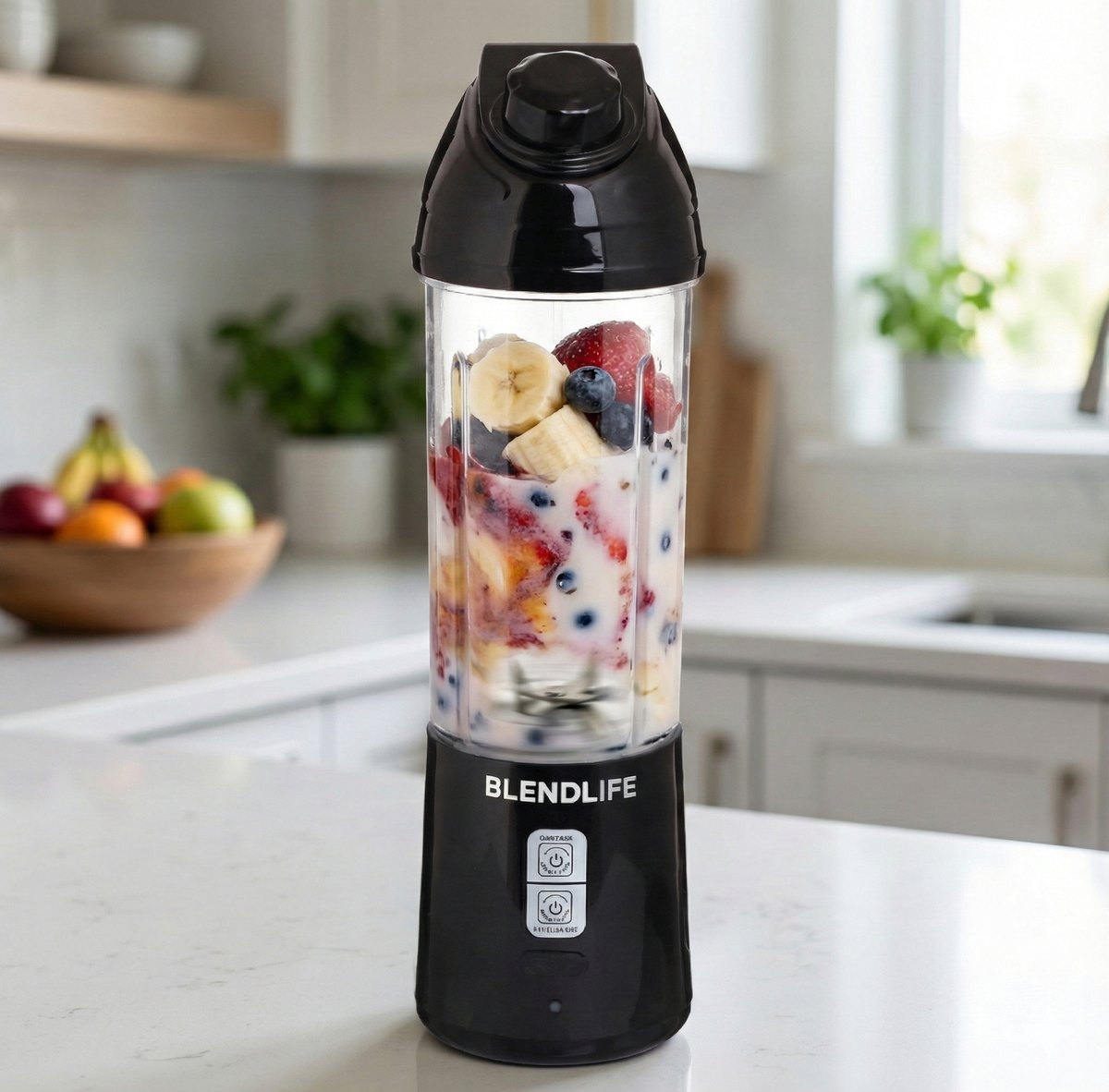 AI blender lifestyle product creative in a kitchen