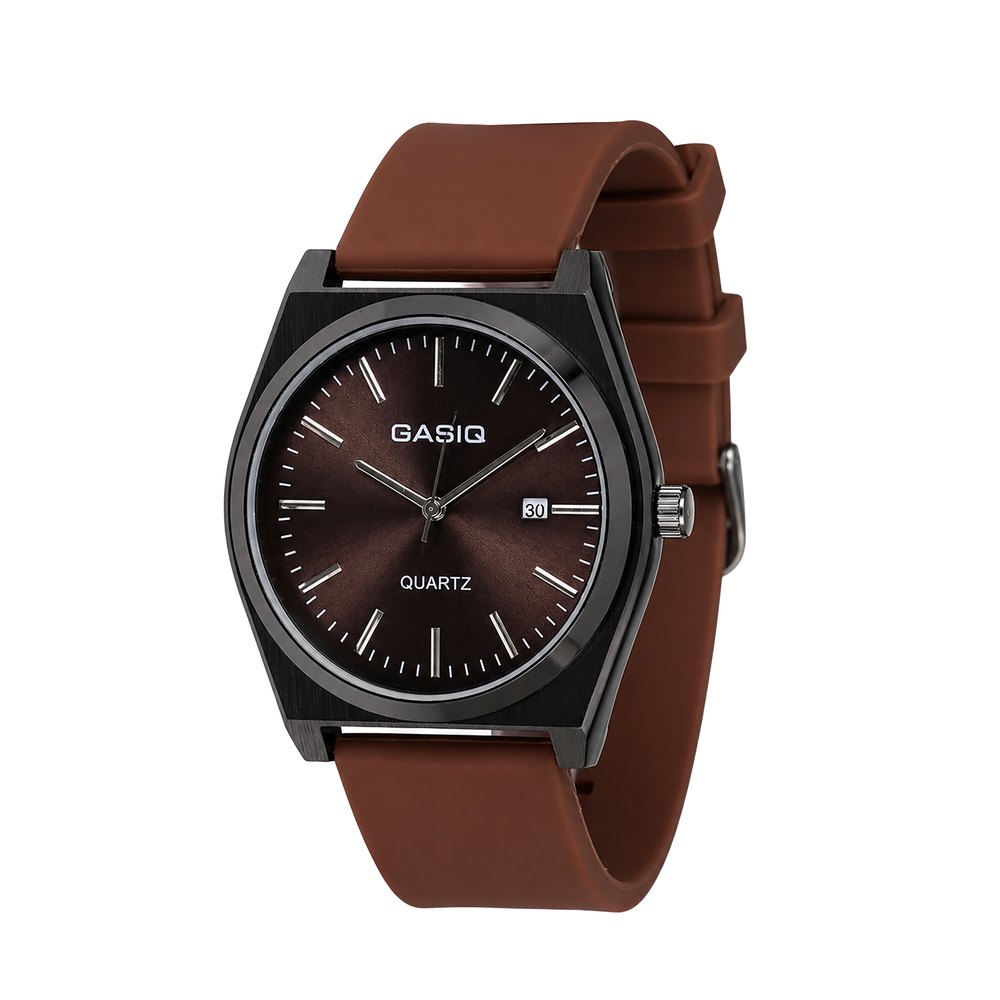 Front view of brown strap wristwatch product photo