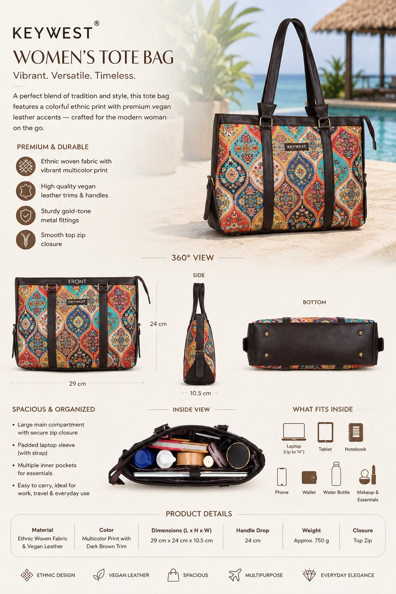 Detailed tote bag infographic for Flipkart listing